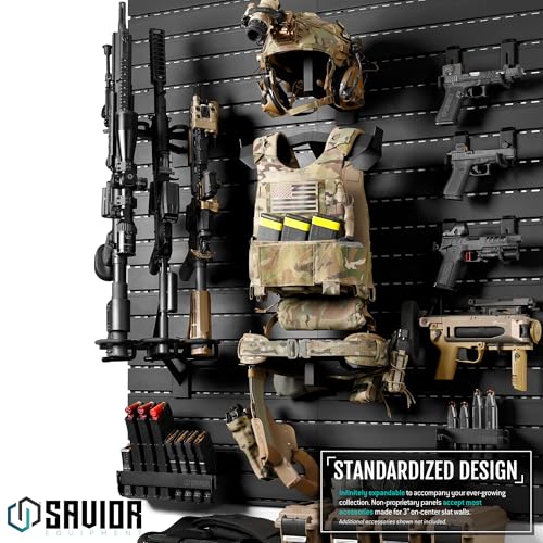 Savior Equipment Wall Rack System Tactical Vest Attachment Gear Wall Mount Display Rack Organizer, Adjustable Width, Heavy-Duty Steel Construction Hold Up to 40 lbs - color: Obisidian Black