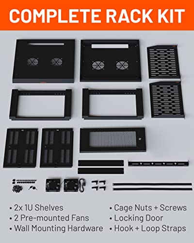 ECHOGEAR 6U Network Rack w/Enclosed Design, Easy Install, 600mm Depth | Enclosed server rack includes pre-mounted fan, 2x 1U shelves, lockable door, wall mountable design, all hardware for install - size: 4.5" x 4.5"