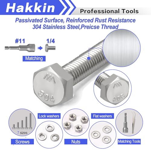 252Pcs 1/4-20 Hex Bolts and Nuts Kit, Stainless Steel Nuts and Bolts Assortment Kit, Fully Threaded Hex Bolt 1/4-20 x 1/2”, 3/4”, 1”, 1-1/2”, 2”, 2-1/2”, 3” Screws Nuts Flat Lock Washer Kit Hakkin - size: Set 12: 1/4-20