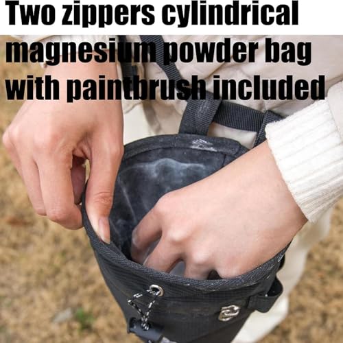 Climbing Chalk Bag Rock Climbing Gear | Gym Chalk Bag With Adjustable Waist Belt and Zippered Storage Pocket for Rock Bouldering Gymnastics Weightlifting Sports - color: Black