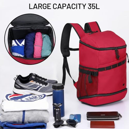 MIER Men's Gym Backpack Lightweight Sports Bag with Shoe Compartment | 35L Capacity Back Pack, Multi-Pockets, Separate Compartment, Wet Pocket, Water Resistant, For Training, Workout & Travel - color: Red