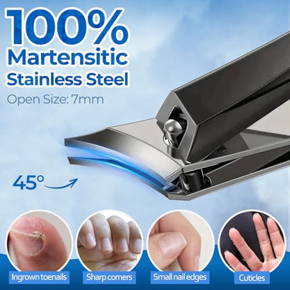 Toenail Clippers for Thick Nails for Seniors, 5Pcs Ingrown Toenail Removal Kit, Angled Head Large Toenails Clippers for Men, Heavy Duty Nail Clipper, Slanted Nail Clipper with Long Handle (Black) - size: 5Pcs Nail Clippers Set-black