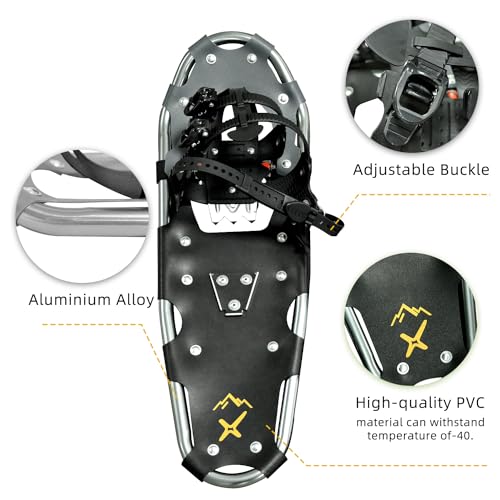 Snowshoes,Lightweight Aluminum Frame,13-Point Heavy Duty Crampons,UV Shoe Decking, and Ratchet System for Secure Fit Complete with Carry Bag for Convenient Storage and Travel - color: SILVER