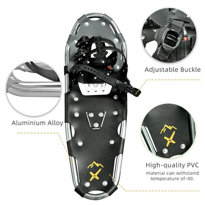 Snowshoes,Lightweight Aluminum Frame,13-Point Heavy Duty Crampons,UV Shoe Decking, and Ratchet System for Secure Fit Complete with Carry Bag for Convenient Storage and Travel - color: SILVER