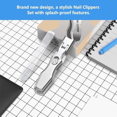 Nail Clippers for Men Thick Nails,INXEN Wide Jaw Opening No Splash Fingernail Clipper with Catcher,German Toe Nail Clippers for Thick Nails for Seniors, Stainless Steel Nail Cutter for Adult - style: Silver