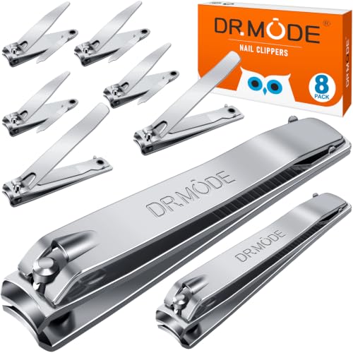 DRMODE Finger Nail Clippers Adult - 8 Pack Nail Clippers Bulk for Men Women Sharp Travel Toenail Clippers and Fingernail Clipper Set Curved Cutter Trimmer with Nail File - style: 8 Pack -Silver