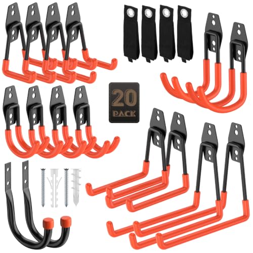 Heavy Duty Garage Hooks for Storage & Hanging Items, 20-Pack | for Hanging Bikes, Hoses, Ladders, Ropes, Garden Tools; for Garage, Warehouse, Yard, Shed - color: 20-Pack Set Orange