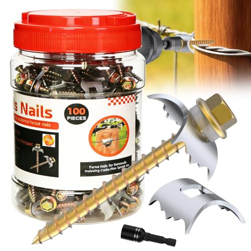 100 Pcs Stainless Steel Fence Staples Fence Nails for Softwood Reusable Fence Nails for Wire Mesh & Woven Fencing,Fence Fasteners with Wire Fixer, Easy Install & Remove with Power Drill - size: 100 Pcs