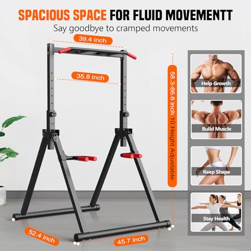 SERTT Foldable Power Tower Dip Station for Pull Ups, Dips & Push Ups, Upgraded Free Standing Pull Up Bar Station, Multi-function Workout Equipment for Home Gym Strength Training, Support 440LBS