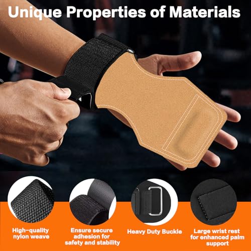 Weight Lifting Wrist Strap, Double-Layer Leather Wrist Straps for Gym Strength Training Weightlifting,Deadlift and Powerlifting, Enhance Grip Strength Neoprene Padding Gym Workout Lifting Straps Men/Women Pair - color: Brown