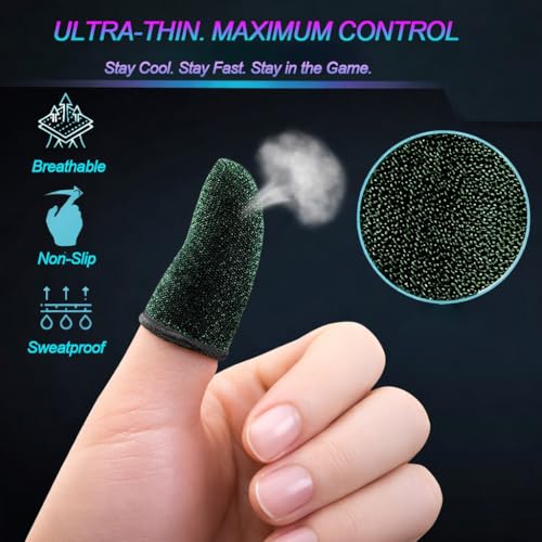 Bluradio 10 Pieces Gaming Finger Sleeves for Mobile | Perfect Touch Screen Glide - Anti-Sweat Breathable Thumb Sleeve For Gaming - Dedales Gamer Profesionales - Mobile Accessories - color: Black-Green