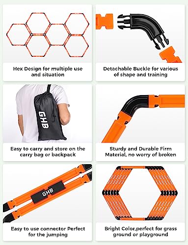 GHB Hex Agility Rings Speed Rings with Carrying Bag 6 Set | Portable Hexagon Rings, Agility Ladder for Agility Footwork Training