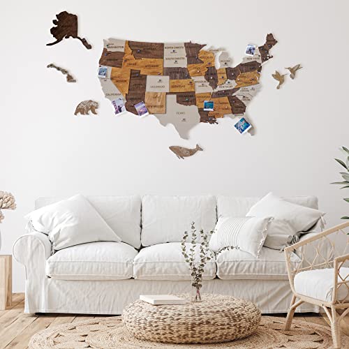 Jabihome 3D Wooden USA Map, Wall Art, Wood United States Map with Push Pins, Christmas Decoration, US Maps for Travel Gifts for Men, Office Wall Decor, Dad Gifts, Home Decor Living Room (Size M Prime: 40"x25") - size: Size M (40" x25")