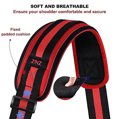 ZINZ 75" Shoulder Strap with Fixed Pad and Dual Balanced Buckles，Black-Red-Black Stripe - color: Black-red-black Stripe