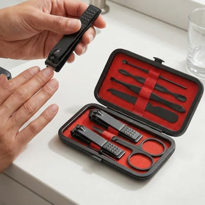 Manicure Kit for Women Men-Manicure Set with Case, Nail Clippers, Portable Nail Care Kit for Travel Home Personal Grooming（Red 7 in 1） - color: Red