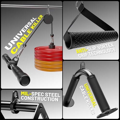 Cable Attachments for Gym, LAT Pulldown & Cable Machine Attachment Set: V-Shaped Bar, Rotating Straight Bar, V Rotation Handle, Nylon Tricep Rope, Ankle Straps & Handles, Home Gym - size: Long Bar Set