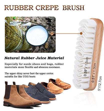 TAKAVU Shoe Shine Kit 4pcs, 100% Horse Hair, Polish & Crepe Suede Brush | HorseHair Shoe Cleaning Brushes, Polish Applicator Dauber & Buffing Cloth, Leather Care for Boots, Dress Shoes & Bags