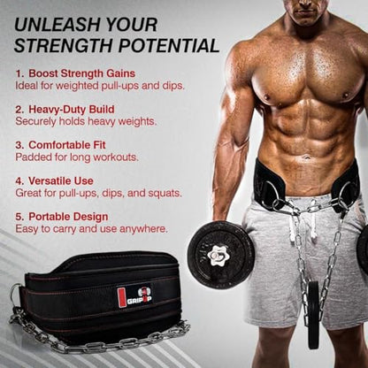 Premium Dip Belt with Chain for Weightlifting – Heavy Duty Adjustable Chain with Neoprene Padding for Pull Ups, Gym Belt for Powerlifting, Squat, Bodybuilding & Strength Training (One Size)