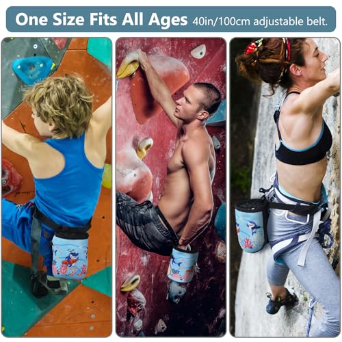 Shark Chalk Bag Animal Adventure Edition Chalk Bags for Rock Climbing Climbers Bouldering Gyming Sports Gift for Adults Kids Teenagers, Carry Dog Treats, Gym Bottles, Trail Trash