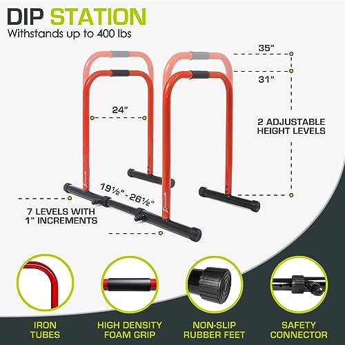 ProsourceFit Dip Stand Station, Heavy Duty Ultimate Body Press Bar with Safety Connector for Tricep Dips - color: Red, style: Lite