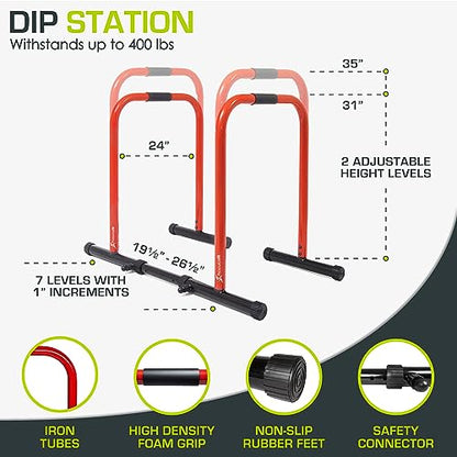 ProsourceFit Dip Stand Station, Heavy Duty Ultimate Body Press Bar with Safety Connector for Tricep Dips - color: Red, style: Lite
