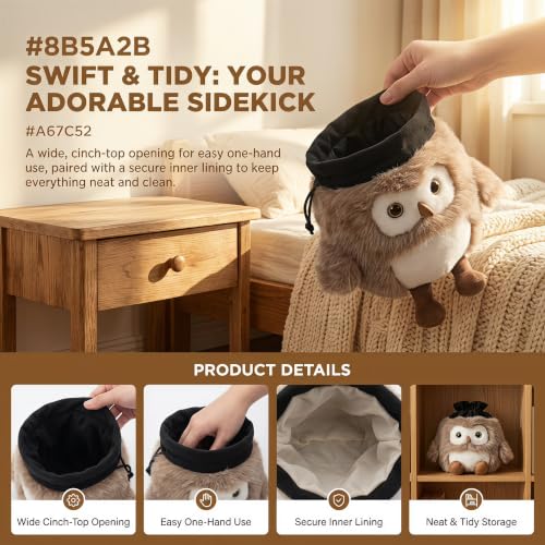 Fluffy Owl Plush Chalk Bag, Drawstring Magnesia Storage Pouch with Adjustable Waist Strap, Portable Animal Shape Gym Chalk Holder for Rock Climbing Bouldering Weight Lifting Training