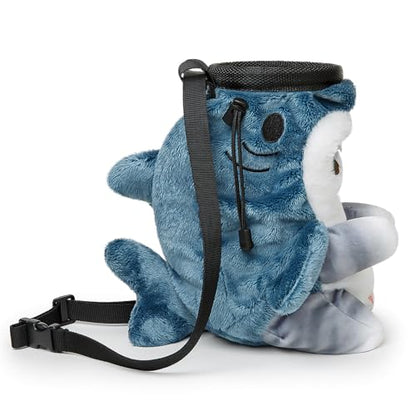 Cat Rock Climbing Chalk Bag, Fun Plush Animal Chalk Pouch with Drawstring, Adjustable Waist Belt for Indoor Outdoor Bouldering Sport Climbing - style: Large Grey Shark Cat