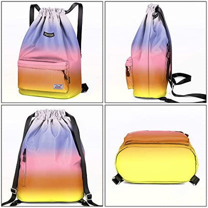 Peicees Waterproof Drawstring Sport Bag Lightweight Sackpack Backpack for Men and Women | Waterproof - color: Y_rainbow