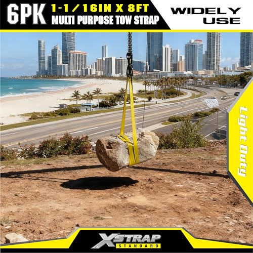 XSTRAP STANDARD 6PK 1"x8' Lift Sling Straps Wear Guard End Heavy Duty Strap | 4,000 lbs Break Strength Lifting Straps with 2 Reinforced Loops for Tree Saver Lifting Furniture Appliances Machine, hoisting - style: 6pk 1''x8ft