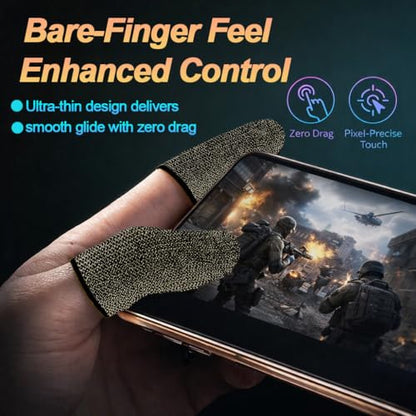 Bluradio 6 Pack Gaming Finger Sleeves for Mobile Gaming | 0.15mm Ultra-Thin, Anti-Sweat Nanofiber, Touchscreen Thumb Sleeves, For PUBG, COD Mobile, Free Fire - color: Black-Gold