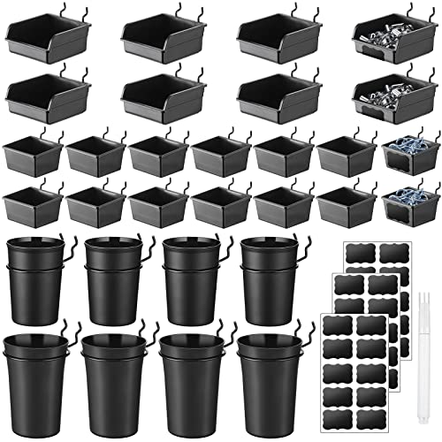 Sieral 64 Pieces Pegboard Bins Pegboard Cups with Hooks and Loops Peg Hooks Assortment Organizer Accessory for Organizing Accessories Tools Storage Office Workshop Garage Workbench (Black) - color: Black