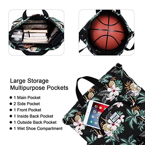 Dry Wet Drawstring Backpack with Shoe Compartment for Women Adjustable Gym Bag - color: Coconut Palm