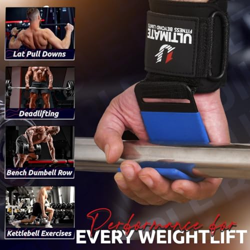 Ultimate Weight Lifting Steel Hooks Pair Heavy Duty Gym Lifting Hooks Wrist Straps - Heavy Lifting - Deadlift Straps for Powerlifting Adjustable Neoprene Fitness Workouts