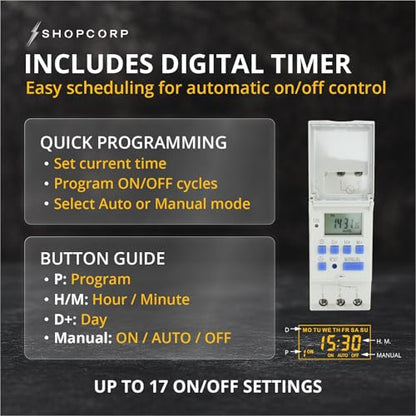 3 Pole Contactor 30 amp Normally Open, Auxiliary 1NO/1NC 110/120V Coil, Motor Load 32A, Lighting 40A, 50A - AC Contactor Bundle with Programmable Timer Relay and DIN Rail 35 x 150 mm - style: 3 Poles Contactor + Timer