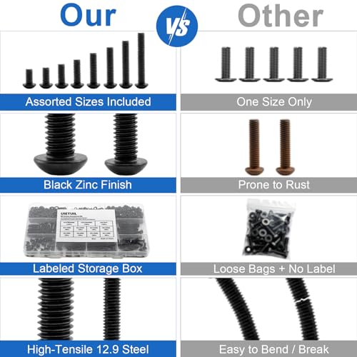 288Pcs M5 Screws Assortment Kit, M5x8/10/12/16/20/25/30/35 mm Hex Socket Button Head Assorted Set, Machine Screws with Nuts & Washers, 10.9 Grade Alloy Steel for 3D Printing - size: M5 Button 10.9 - 288PCS