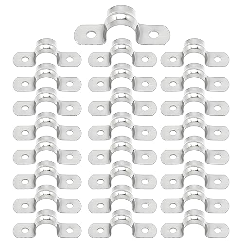 25pcs M12 304 Stainless Steel Rigid Pipe Strap Two Hole Cable Strap u Bracket Pipe Clamps Heavy Duty Pipe Fasten Holder for Tube, Pipe or Wire Cord Installation (25, 12MM（1/2"）) - size: 12MM（1/2"）