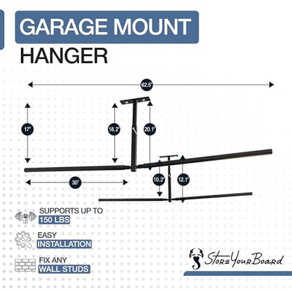 StoreYourBoard Standup Paddle Board and Surfboard Garage Storage Rack - Adjustable Ceiling Mount Hanger for SUP Storage, Heavy Duty Overhead Paddleboard Organizer for Garage, Space Saving Rack - style: Double