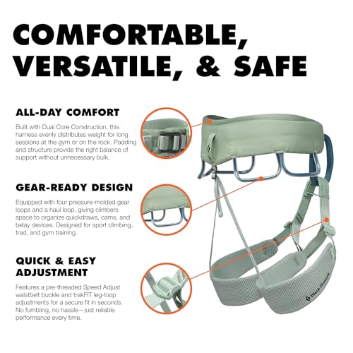 BLACK DIAMOND Women's Momentum Rock Climbing Harness, Adjustable Loops - color: Desert Sage Package 1.0, size: XS (26-29" Waist)