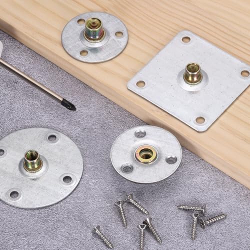 uxcell 5Pcs M10 Brad Hole t Nut, 70mm/2.8inch Square Base Weld Nuts Flange Insert Female Thread with Mounting Screws for Wood Furniture - size: M10