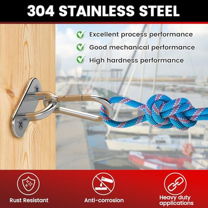 304 Stainless Steel Pad Eye Snap Hook, M5 Ceiling Hook 500Lb,8Pcs | Hanging Kit with Screws for Hammock Chair Swing, Yoga Gym Equipment, Sun Shade Sail, Plant Hangers & Marine Boat Hardware - size: 2 Inch, style: Oval