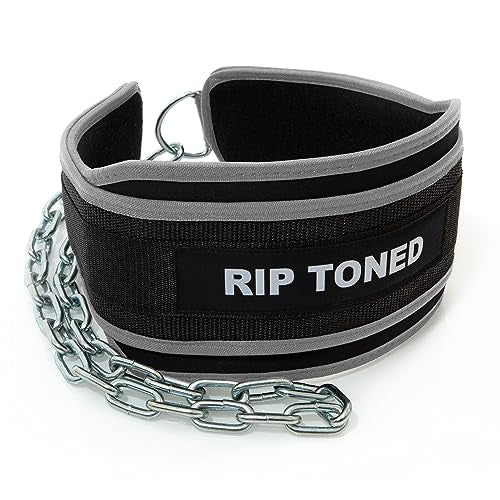 Rip Toned Dip Belt – Weight Lifting Belt with 36" Steel Chain for Dips, Chin Ups & Pullups Heavy Duty | Comfortable Fit | Supports Progressive Overload for Strength & Muscle Gains - color: Gray