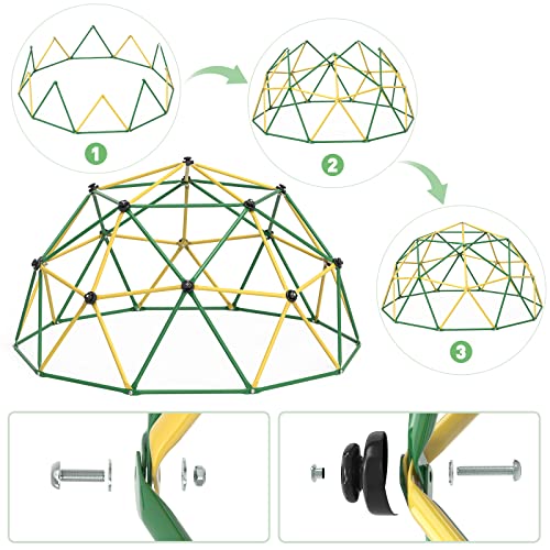 Climbing Dome with Hammock Swing Seat 10ft Outdoor Jungle Gym Kids Playset - color: Yellow + Green