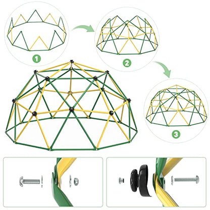 Climbing Dome with Hammock Swing Seat 10ft Outdoor Jungle Gym Kids Playset - color: Yellow + Green