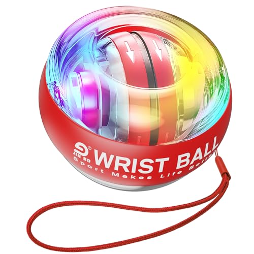 JIN BD Auto-Start Wrist Ball, Upgraded Gyroscopic Forearm Exerciser and Grip Trainer for Hand, Finger & Arm Strength Training, Wrist Strengthener with Storage Bag for Home Gym & Sports Fitness - color: Red (Colorful Light)