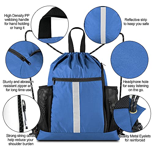 BeeGreen Royal Blue String Backpack Bag Cinch Sack with Shoe Compartment and Two Side Mesh Pockets Lightweight Sturdy Drawstring Gym Sackpack 1 Pack for Unisex - color: Royalblue D, style: Drawstring With Shoe Compartment