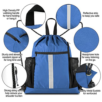 BeeGreen Royal Blue String Backpack Bag Cinch Sack with Shoe Compartment and Two Side Mesh Pockets Lightweight Sturdy Drawstring Gym Sackpack 1 Pack for Unisex - color: Royalblue D, style: Drawstring With Shoe Compartment