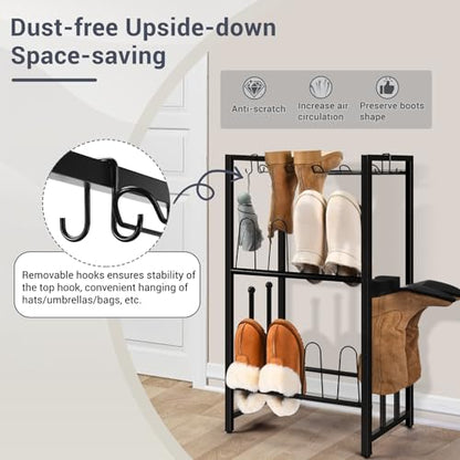 GADFISH Free Standing Shoe Racks, Vertical Boot Rack, Black Metal Boot Storage Organizer Tall Boots Organizer for Closet, Entryway, Shoe Rack for Boots, Sneakers, Fit 8 Pairs
