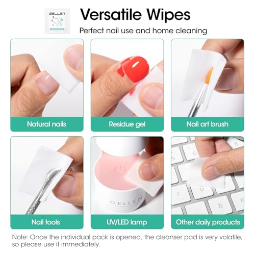 GELLEN Nail Cleanser Pads and Polish Remover Pads 400 Pack with Tools | Acetone Nail Polish Remover Pads, Alcohol Wipes for Nails, Quick & Easy Removal, Individually Wrapped for Perfect Nail Art - size: 402PCS (Remover Pads Included)