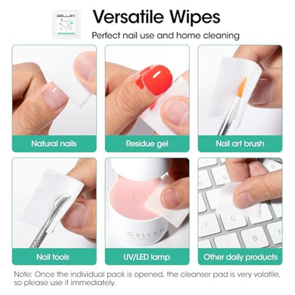 GELLEN Nail Cleanser Pads and Polish Remover Pads 400 Pack with Tools | Acetone Nail Polish Remover Pads, Alcohol Wipes for Nails, Quick & Easy Removal, Individually Wrapped for Perfect Nail Art - size: 402PCS (Remover Pads Included)