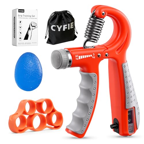 CYFIE Grip Strength Trainer Kit, Adjustable 10-132 lb, Hand Exerciser | Forearm Strengthener, Finger Stretcher, Stress Ball and Bag for Grip Recovery, Wrist Training, Rehab, Climbers and Musicians - color: Orange